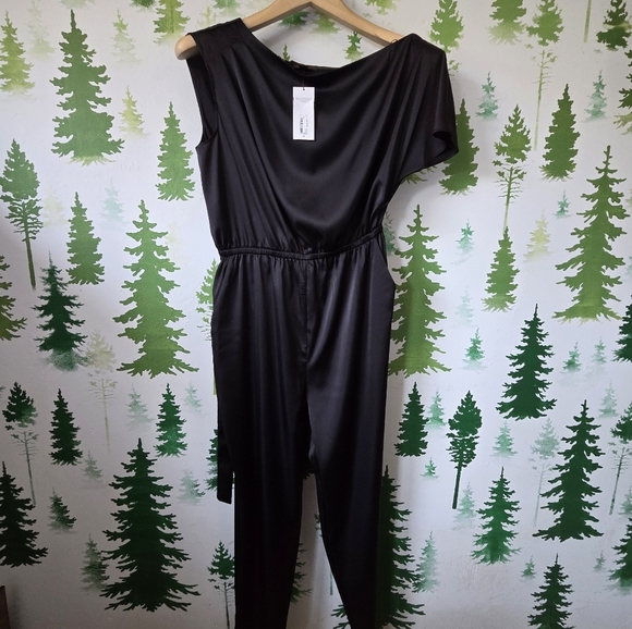 BOLD elements Black Satin Jumpsuit - Picture 1 of 10
